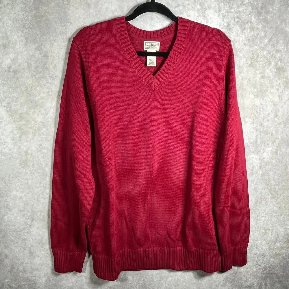 L.L. Bean Sweater Mens Size‎ Medium Tall Cotton Knit V-Neck Casual Office Work